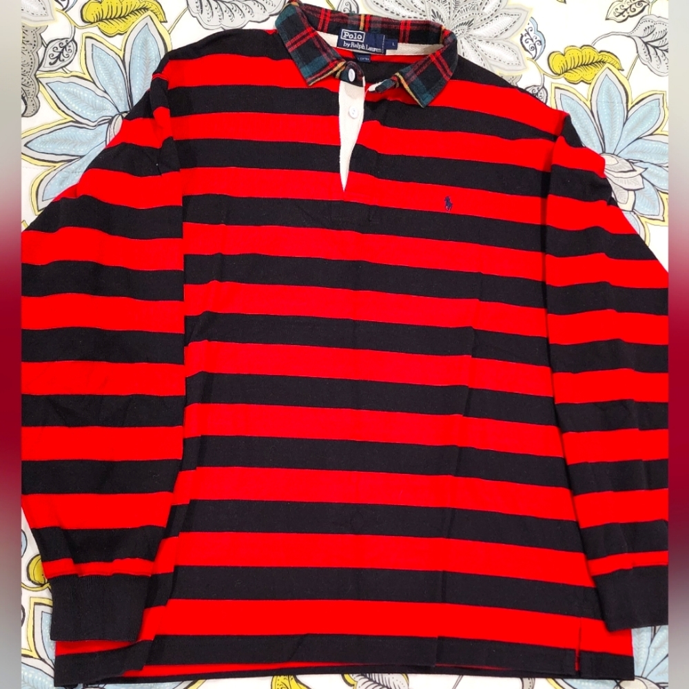 Vintage 1993 Ralph Lauren Polo Striped Plaid Rugby sz L